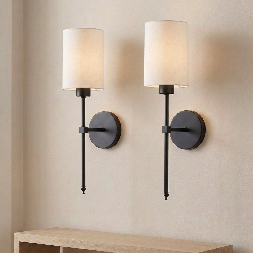 Black cylindrical-shade lamps in a lifestyle setting