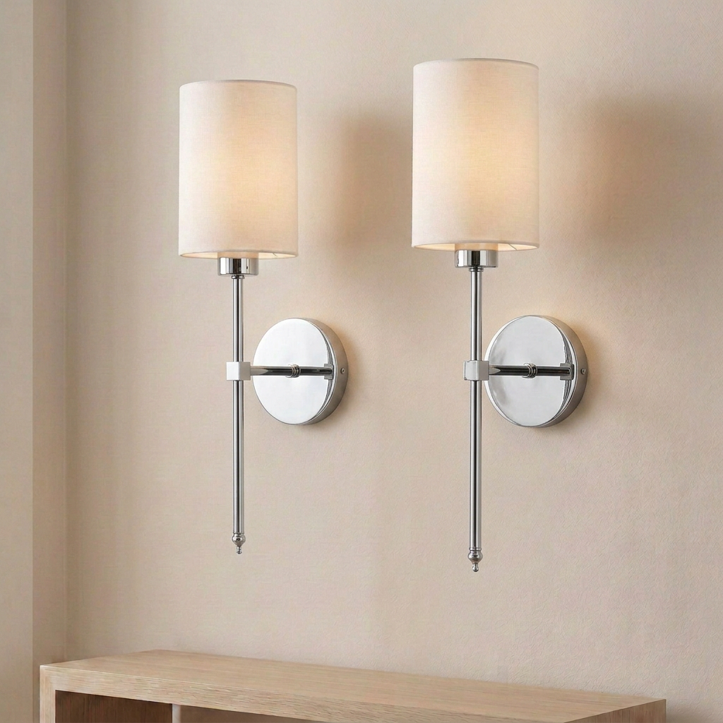 Cordless Wall Sconce, Fabric Shade Dimmabel Battery Powered