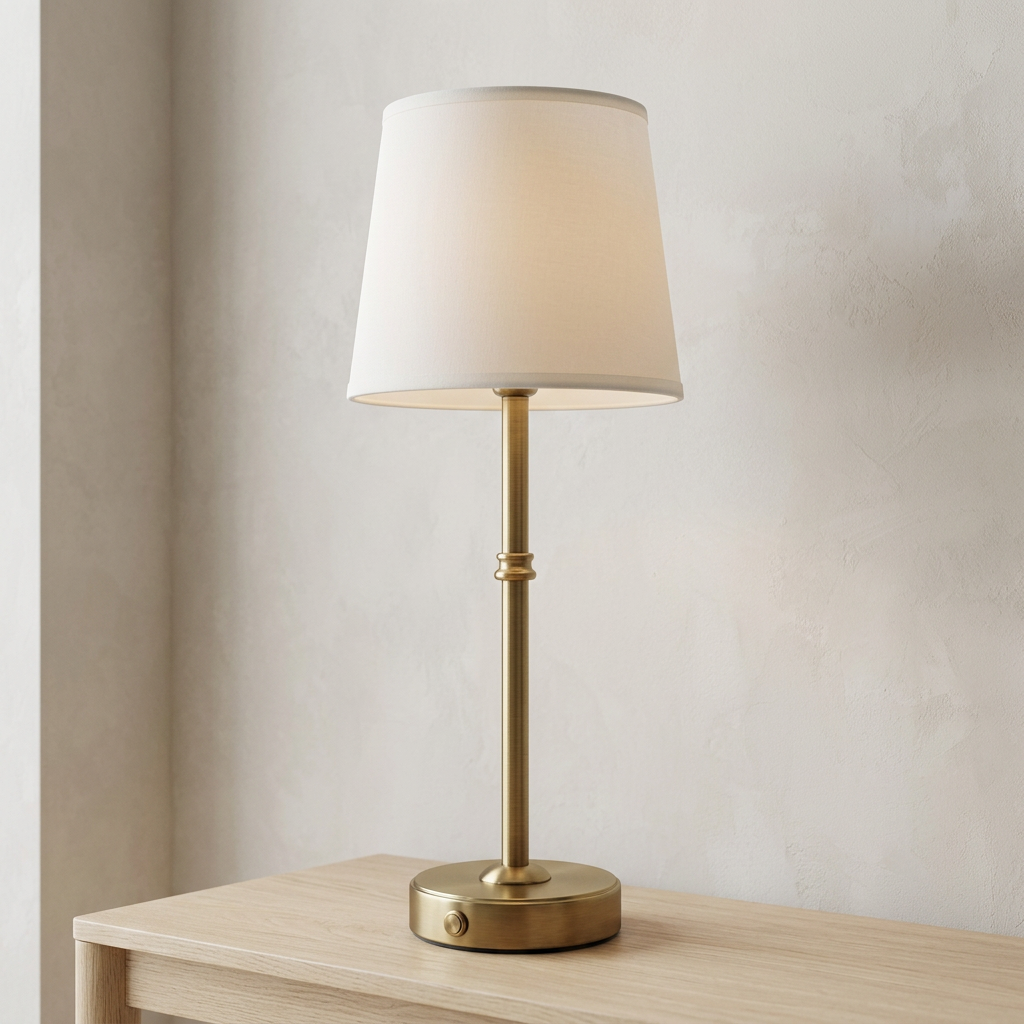 Gold table lamp with clean brand styling