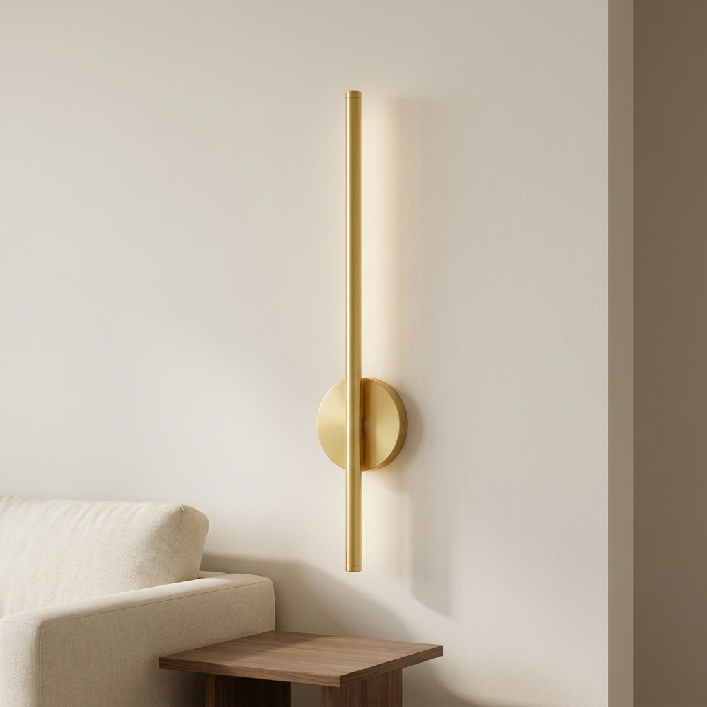 Gold wall light on a smooth painted wall in a modern living room
