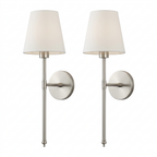 Pair of silver long-stem lamps on white