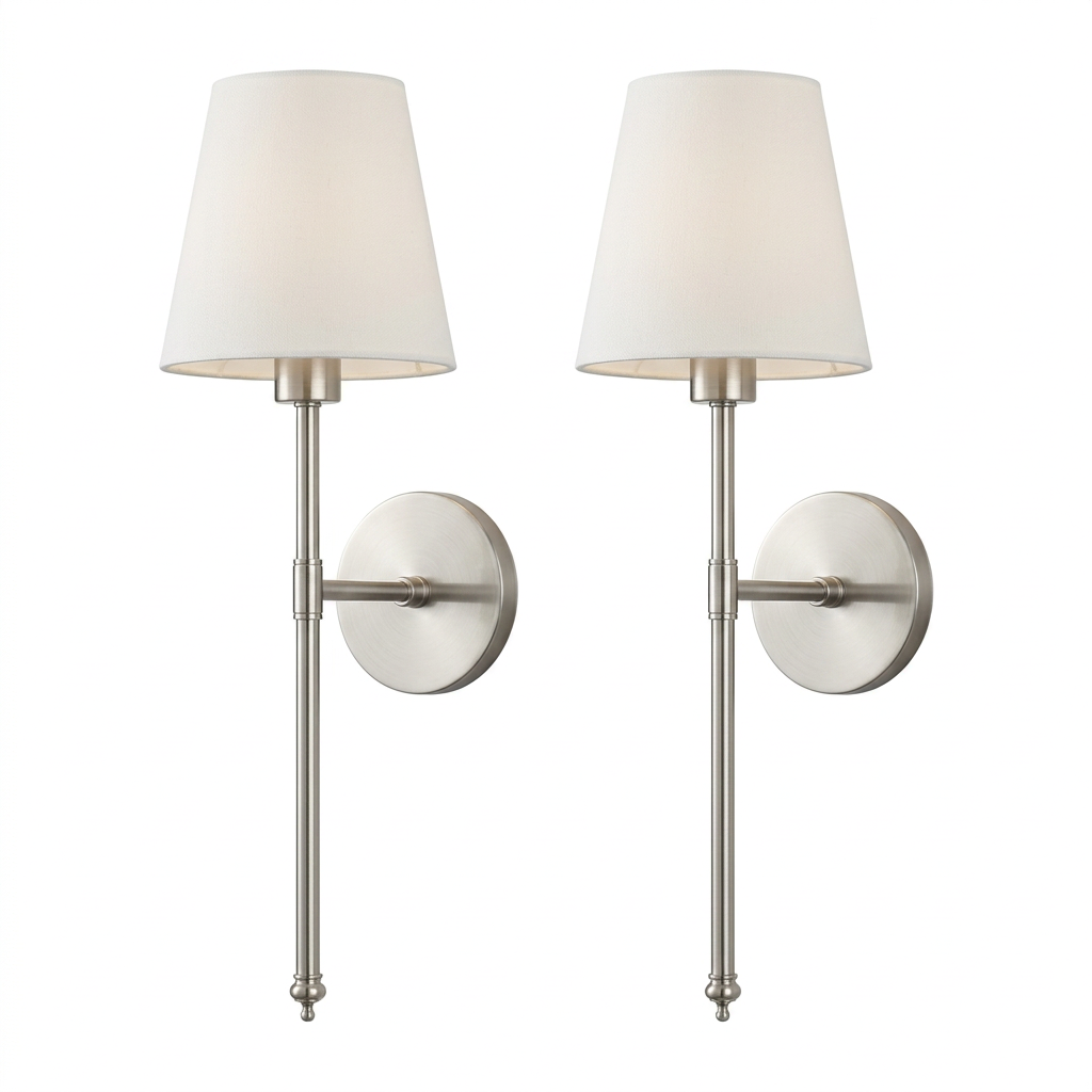 Pair of silver long-stem lamps on white