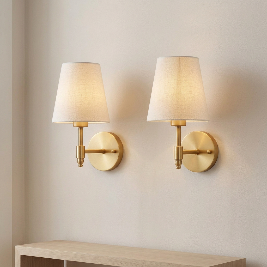 Short-stem gold wall lamps in the earlier long-stem lifestyle setting