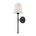 Single black lamp at a midway camera angle