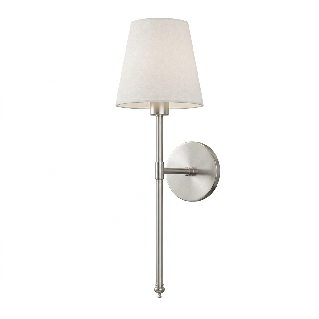 Single silver long-stem lamp on white