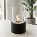 Tabletop fireplace in a brighter setting with accessories removed and a realistic flame